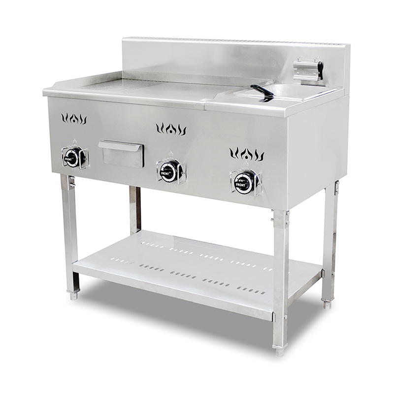 2/3 glatte 1/3-Rillen-Plattenmuster-Edelstahl-Erdgas-/LPG-Standgrill- und Fritteuse