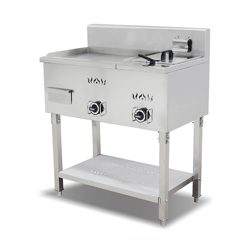 2/3 glatte 1/3-Rillen-Plattenmuster-Edelstahl-Erdgas-/LPG-Standgrill- und Fritteuse