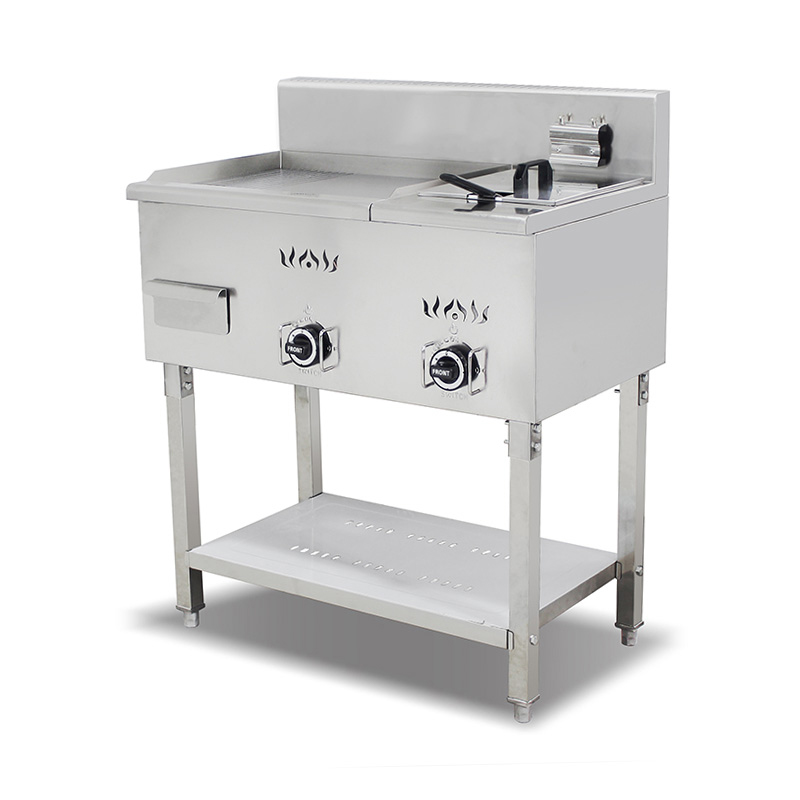 2/3 glatte 1/3-Rillen-Plattenmuster-Edelstahl-Erdgas-/LPG-Standgrill- und Fritteuse