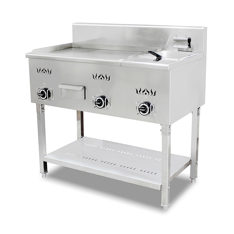 Stand-Grillplatte und Fritteuse aus Edelstahl mit flachem Plattenmuster, Erdgas/LPG