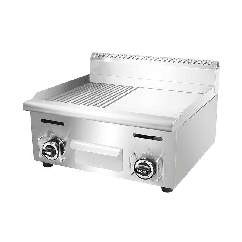 Halb glatte, halb gerillte Grillplatte aus Edelstahl mit Plattenmuster für den gewerblichen Gebrauch, Erdgas/Flüssiggas