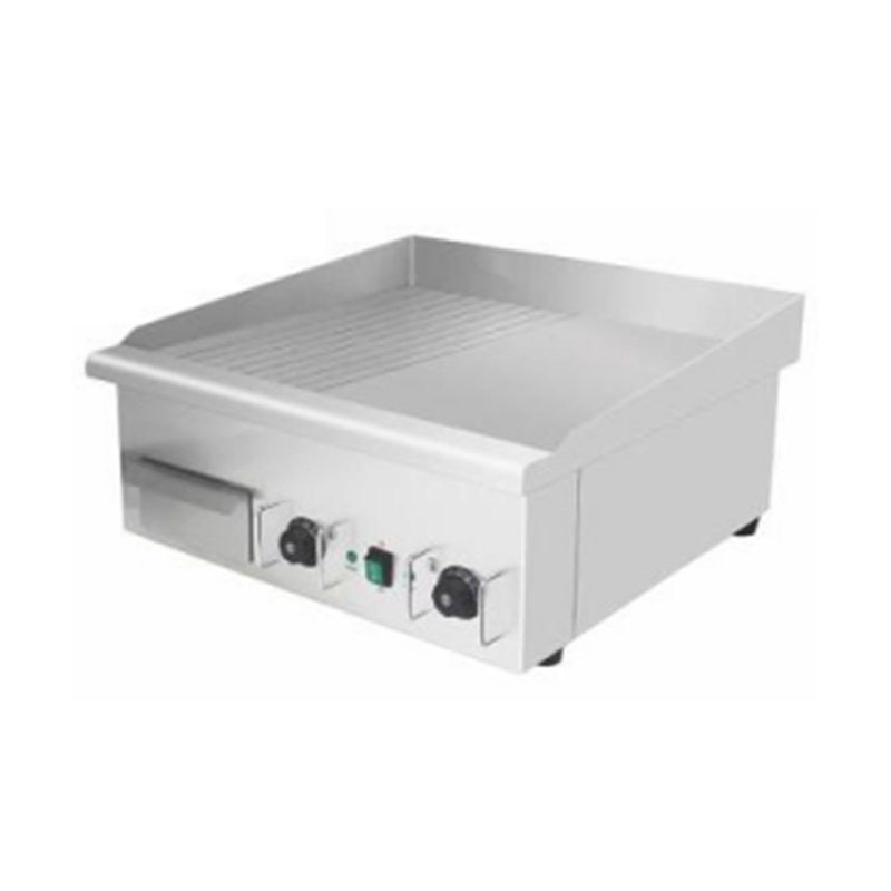 Halb glatte, halb gerillte elektrische Grillplatte aus Edelstahl mit Plattenmuster für gewerbliche Küchenarbeitsplatten