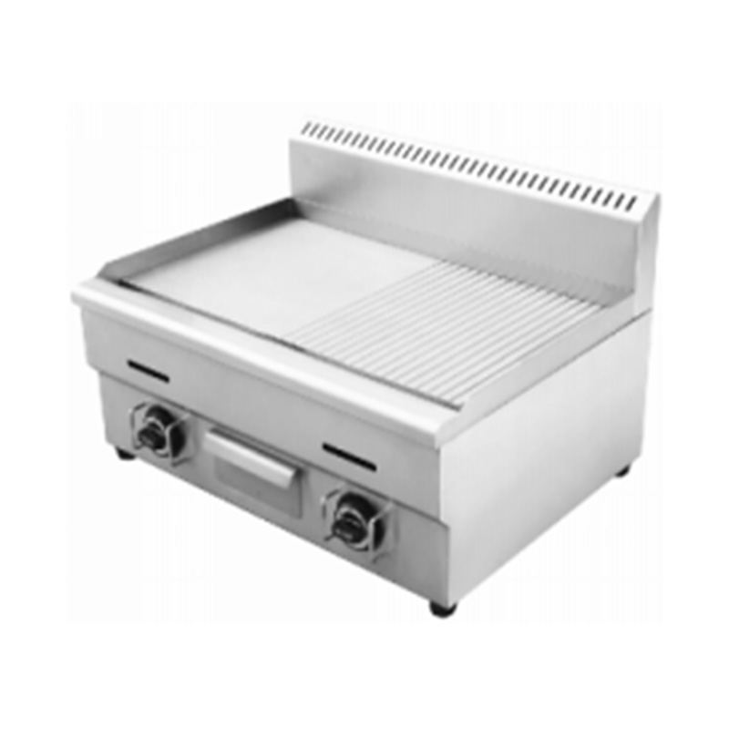 Halb glatte, halb gerillte Grillplatte aus Edelstahl mit Plattenmuster für den gewerblichen Gebrauch, Erdgas/Flüssiggas