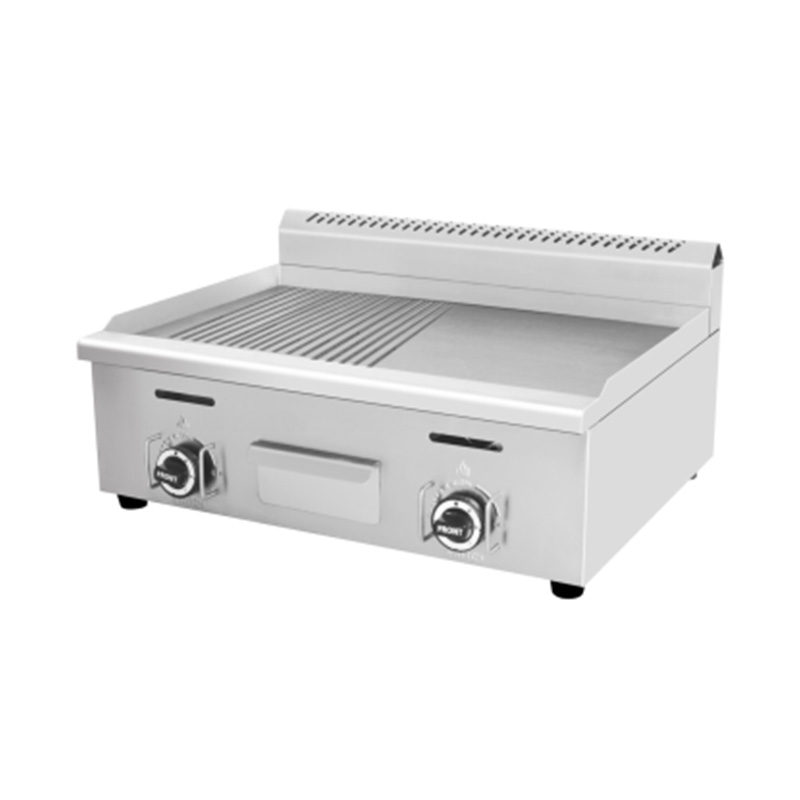 Halb glatte, halb gerillte Grillplatte aus Edelstahl mit Plattenmuster für den gewerblichen Gebrauch, Erdgas/Flüssiggas