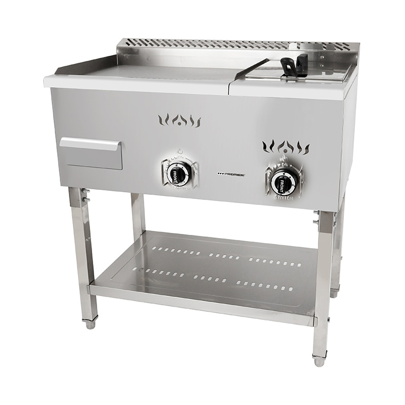Stand-Grillplatte und Fritteuse aus Edelstahl mit flachem Plattenmuster, Erdgas/LPG