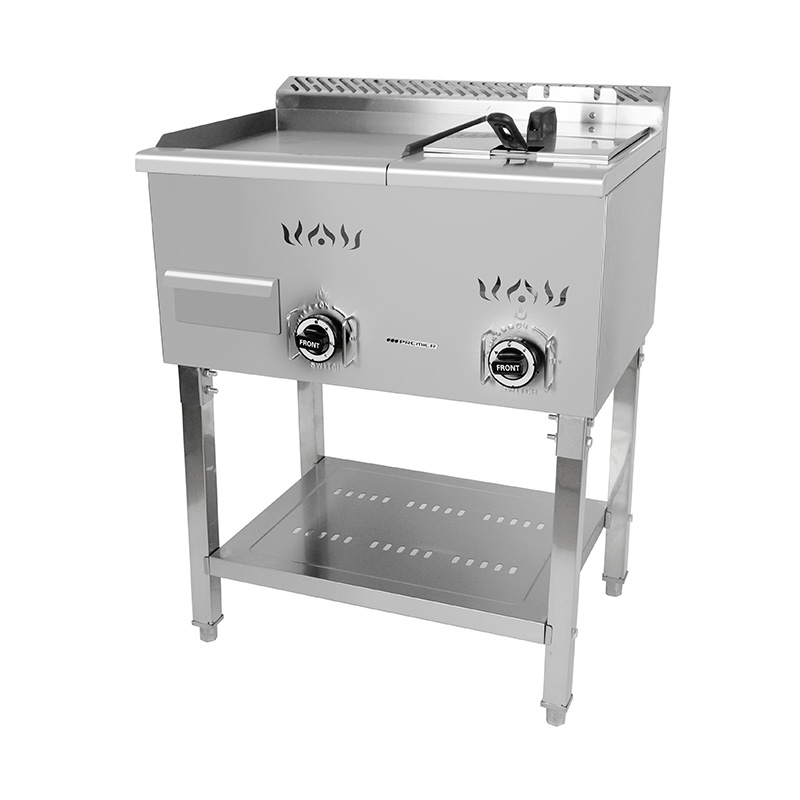 Stand-Grillplatte und Fritteuse aus Edelstahl mit flachem Plattenmuster, Erdgas/LPG