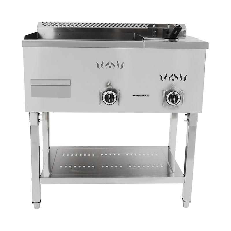 Stand-Grillplatte und Fritteuse aus Edelstahl mit flachem Plattenmuster, Erdgas/LPG