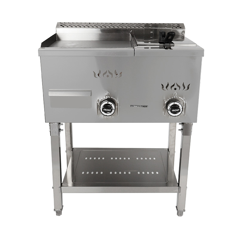 Stand-Grillplatte und Fritteuse aus Edelstahl mit flachem Plattenmuster, Erdgas/LPG