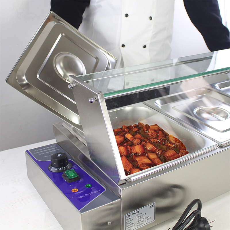 Kommerzielle elektrische Bain-Marie-Maschine aus Edelstahl mit Niesschutz aus gehärtetem Glas