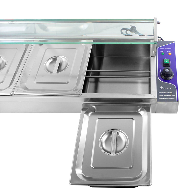 Kommerzielle elektrische Bain-Marie-Maschine aus Edelstahl mit Niesschutz aus gehärtetem Glas