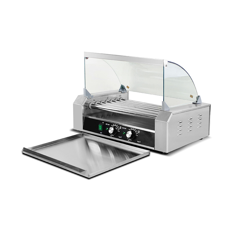 Elektrische Hotdog-Grillmaschine aus Edelstahl mit Glasabdeckung