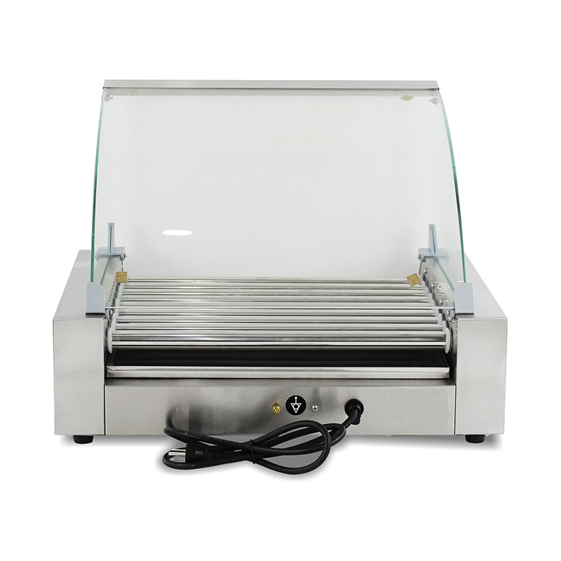 Elektrische Hotdog-Grillmaschine aus Edelstahl mit Glasabdeckung