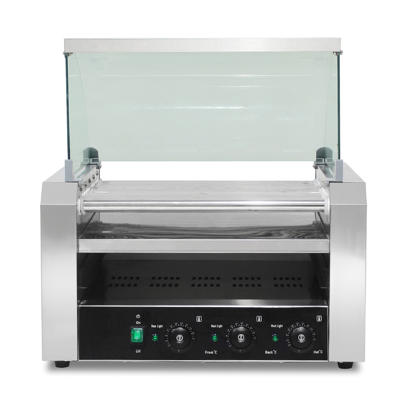 Elektrische Hotdog-Grillmaschine aus Edelstahl mit Glasabdeckung