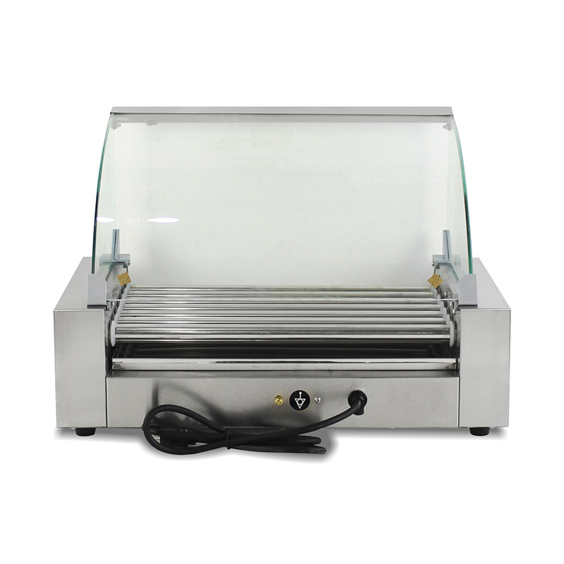 Elektrische Hotdog-Grillmaschine aus Edelstahl mit Glasabdeckung
