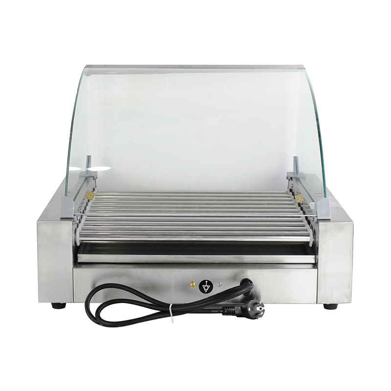 Elektrische Hotdog-Grillmaschine aus Edelstahl mit Glasabdeckung