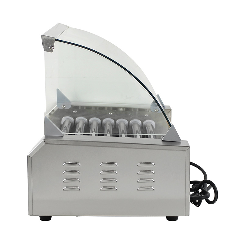 Elektrische Hotdog-Grillmaschine aus Edelstahl mit Glasabdeckung