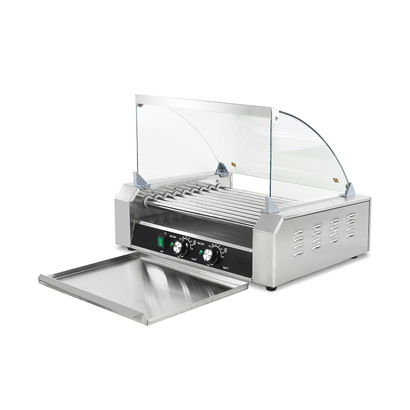 Elektrische Hotdog-Grillmaschine aus Edelstahl mit Glasabdeckung