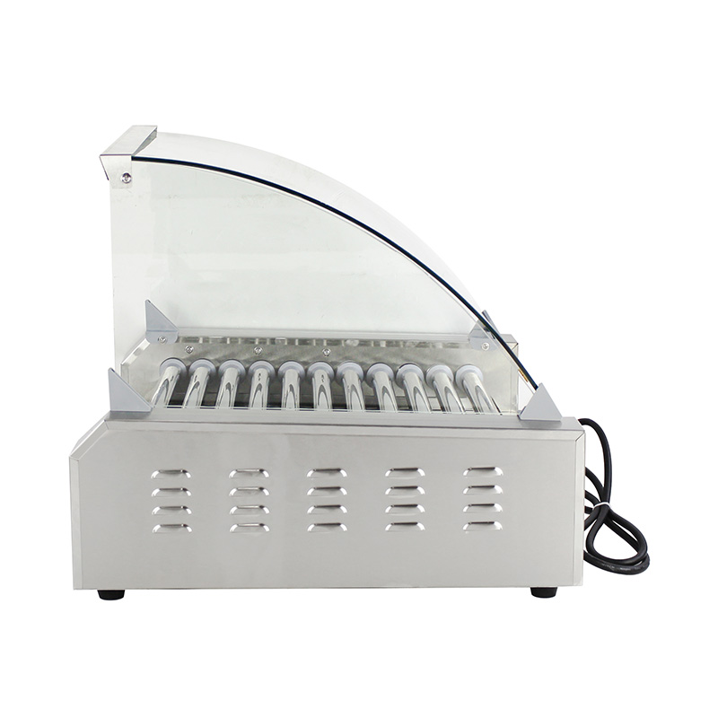 Elektrische Hotdog-Grillmaschine aus Edelstahl mit Glasabdeckung