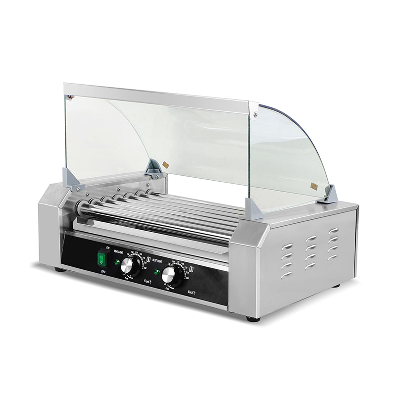 Elektrische Hotdog-Grillmaschine aus Edelstahl mit Glasabdeckung