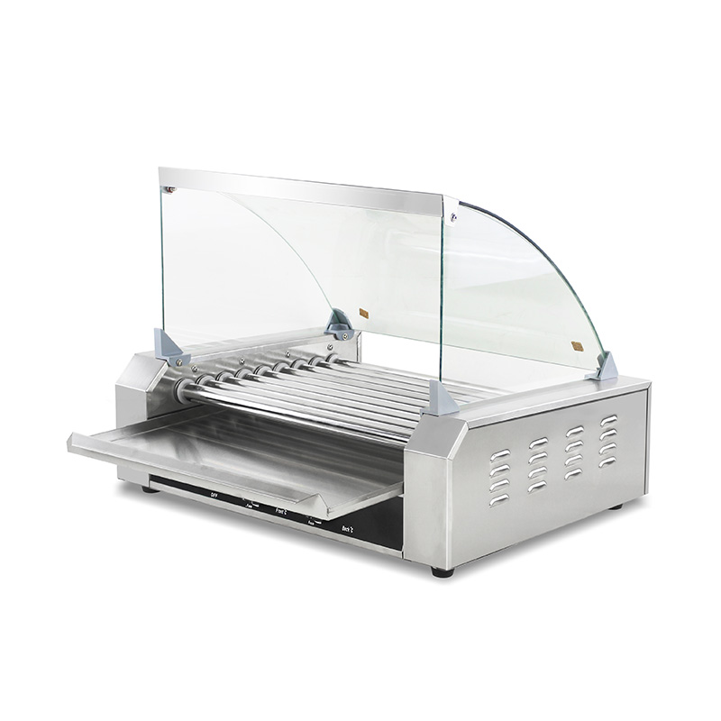 Elektrische Hotdog-Grillmaschine aus Edelstahl mit Glasabdeckung