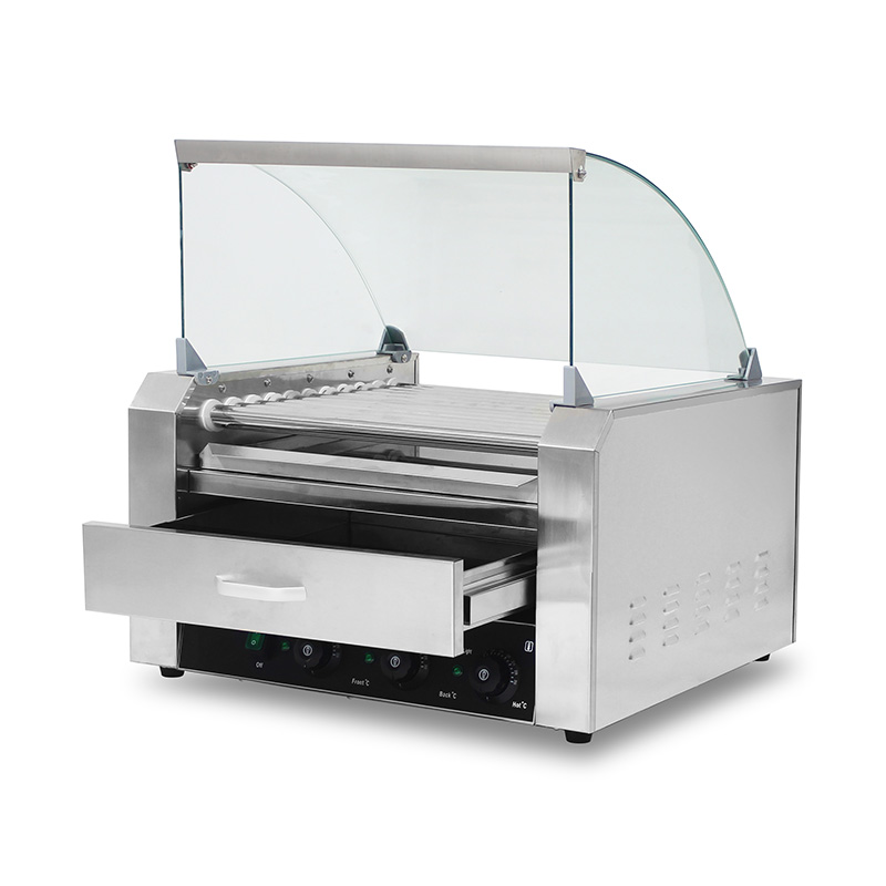 Elektrische Hotdog-Grillmaschine aus Edelstahl mit Glasabdeckung