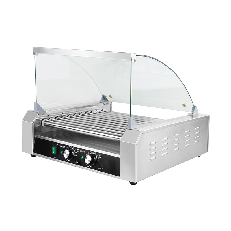 Elektrische Hotdog-Grillmaschine aus Edelstahl mit Glasabdeckung