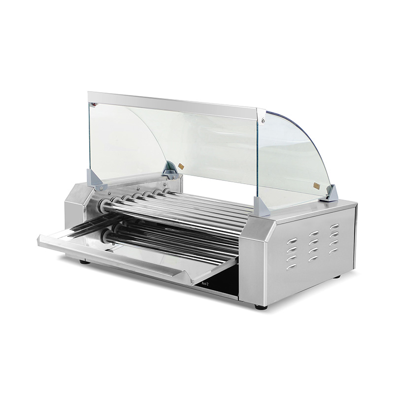 Elektrische Hotdog-Grillmaschine aus Edelstahl mit Glasabdeckung