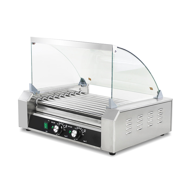 Elektrische Hotdog-Grillmaschine aus Edelstahl mit Glasabdeckung