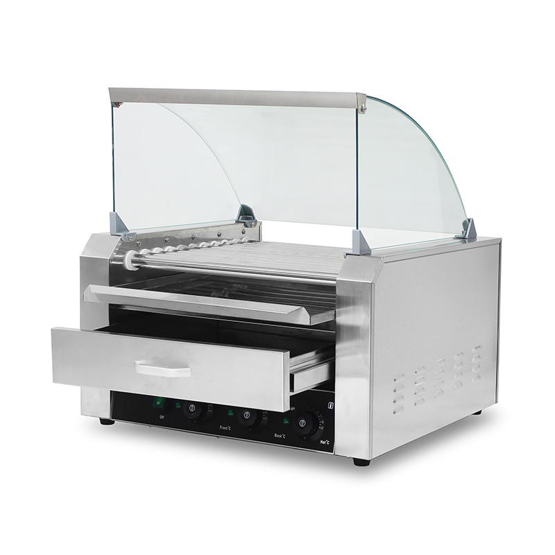 Elektrische Hotdog-Grillmaschine aus Edelstahl mit Glasabdeckung