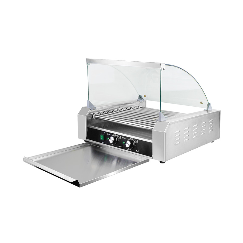 Elektrische Hotdog-Grillmaschine aus Edelstahl mit Glasabdeckung
