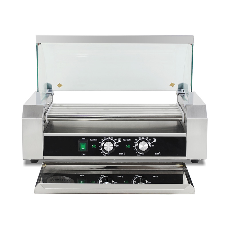 Elektrische Hotdog-Grillmaschine aus Edelstahl mit Glasabdeckung