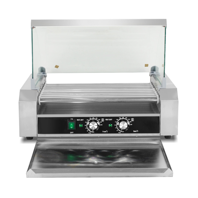 Elektrische Hotdog-Grillmaschine aus Edelstahl mit Glasabdeckung