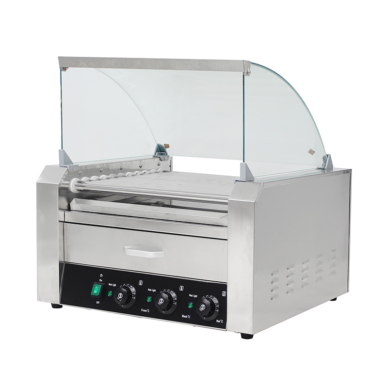 Elektrische Hotdog-Grillmaschine aus Edelstahl mit Glasabdeckung