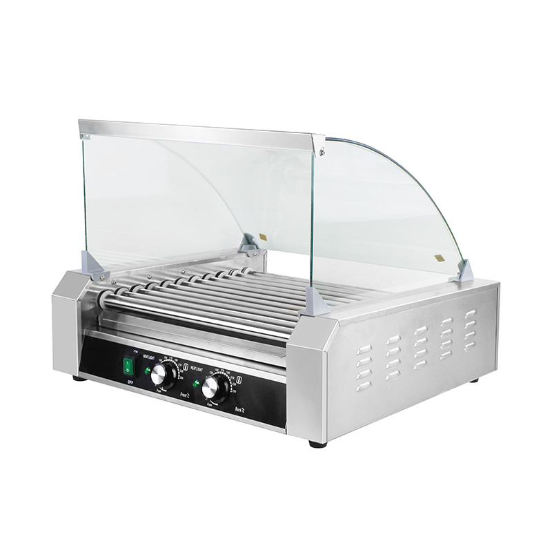 Elektrische Hotdog-Grillmaschine aus Edelstahl mit Glasabdeckung