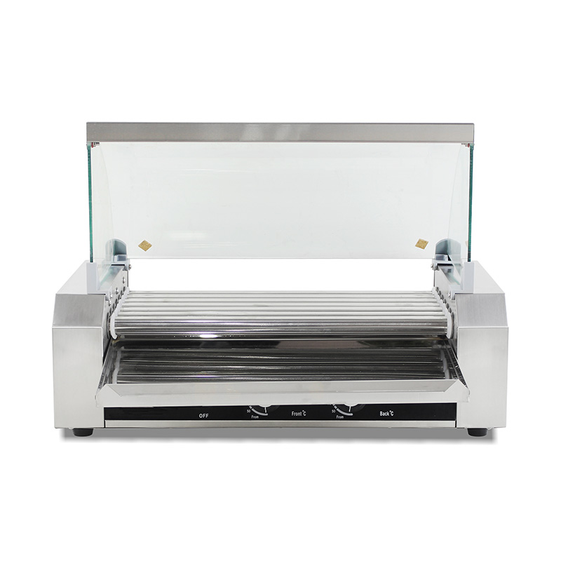 Elektrische Hotdog-Grillmaschine aus Edelstahl mit Glasabdeckung