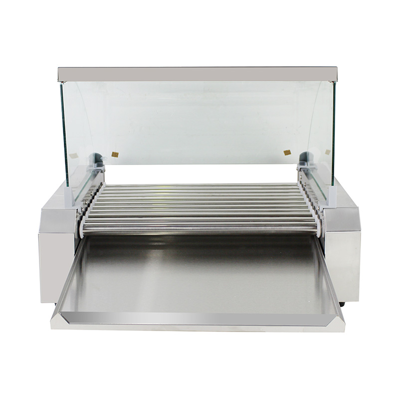Elektrische Hotdog-Grillmaschine aus Edelstahl mit Glasabdeckung