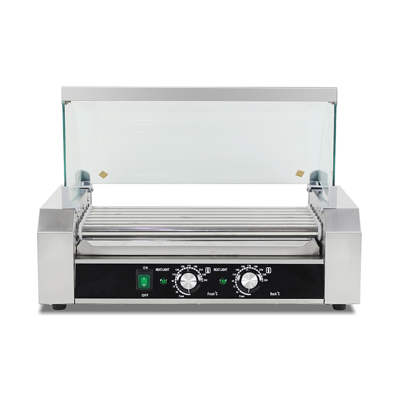 Elektrische Hotdog-Grillmaschine aus Edelstahl mit Glasabdeckung