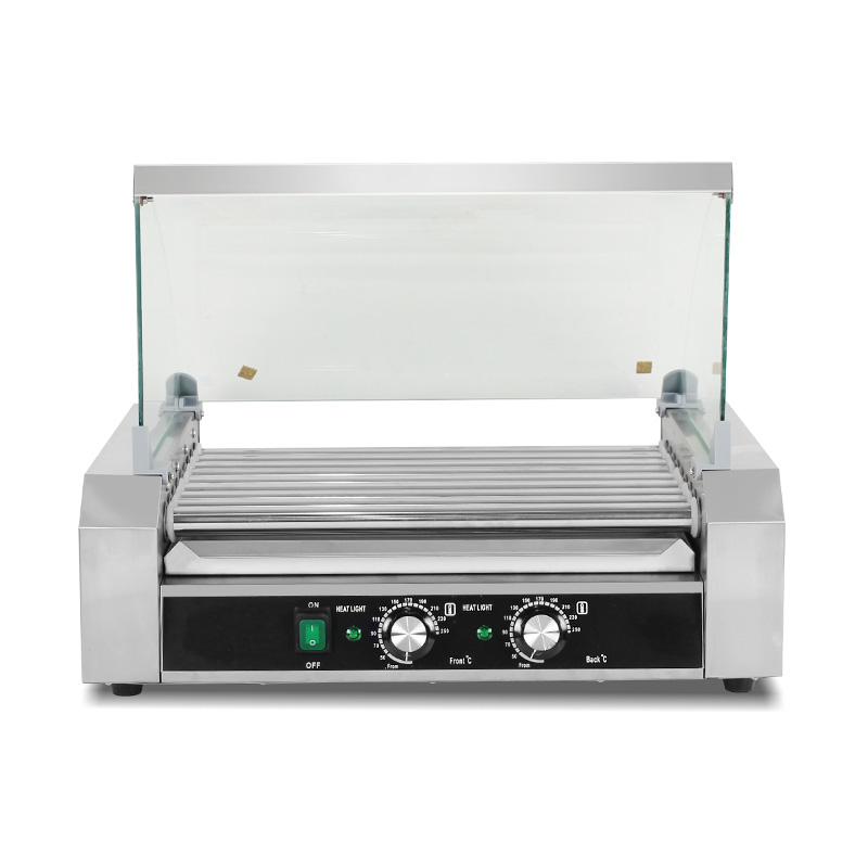 Elektrische Hotdog-Grillmaschine aus Edelstahl mit Glasabdeckung