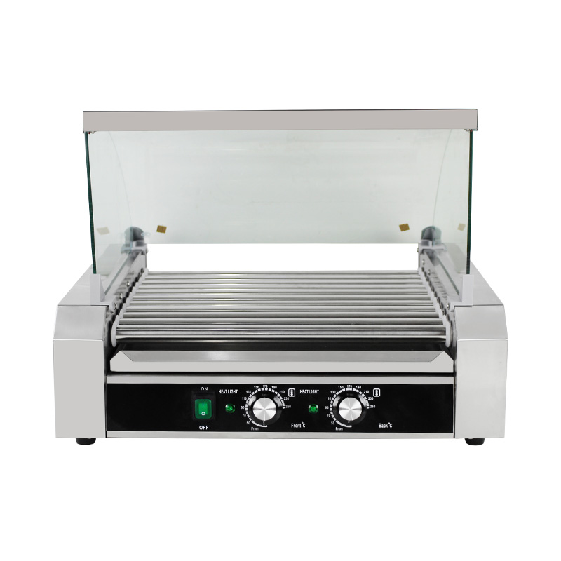 Elektrische Hotdog-Grillmaschine aus Edelstahl mit Glasabdeckung